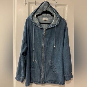 Casual Corner Blue Jean Jacket with Hood
